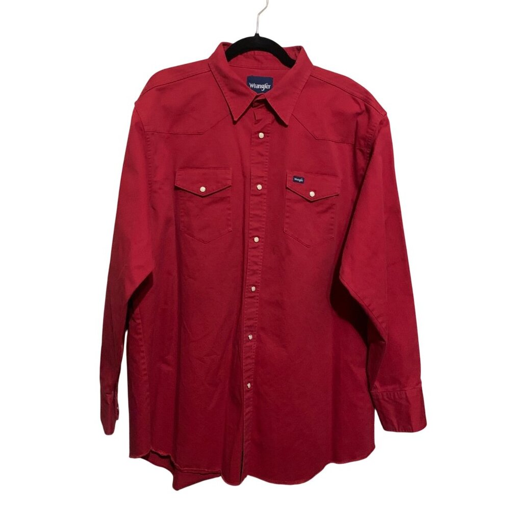 VTG Wrangler Mens Red Brushpopper Western‎ Shirt 18.5x37 3XL Pearl Snap